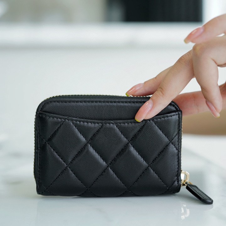 CF拉鏈零錢卡包 黑羊金_5