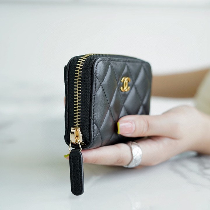 CF拉鏈零錢卡包 黑羊金_6
