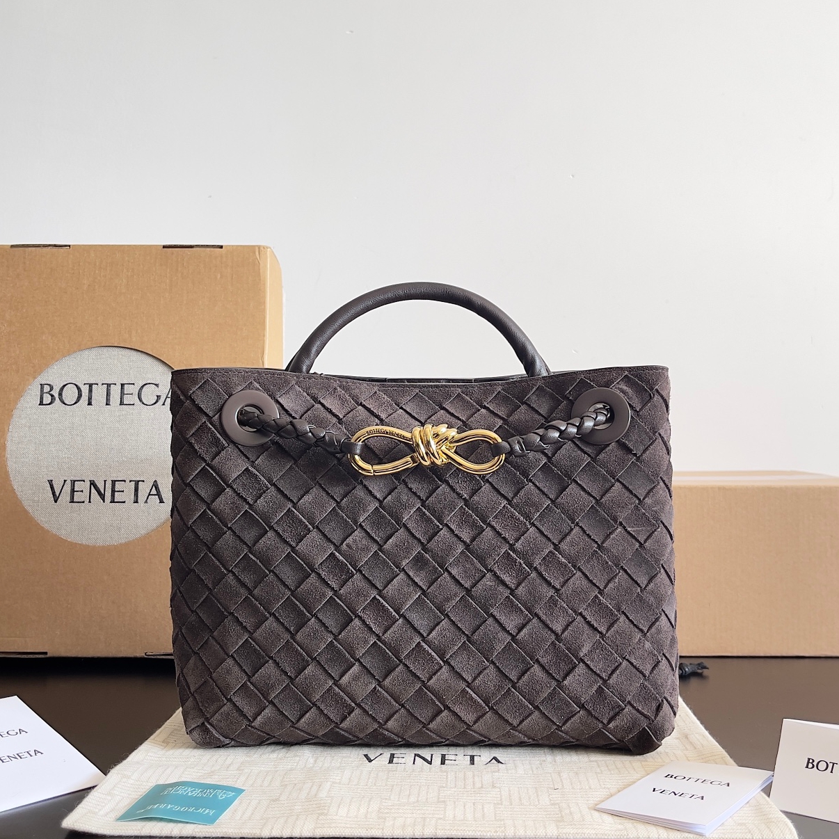 743568 Andiamo蝴蝶結小號 麂皮深咖色_1