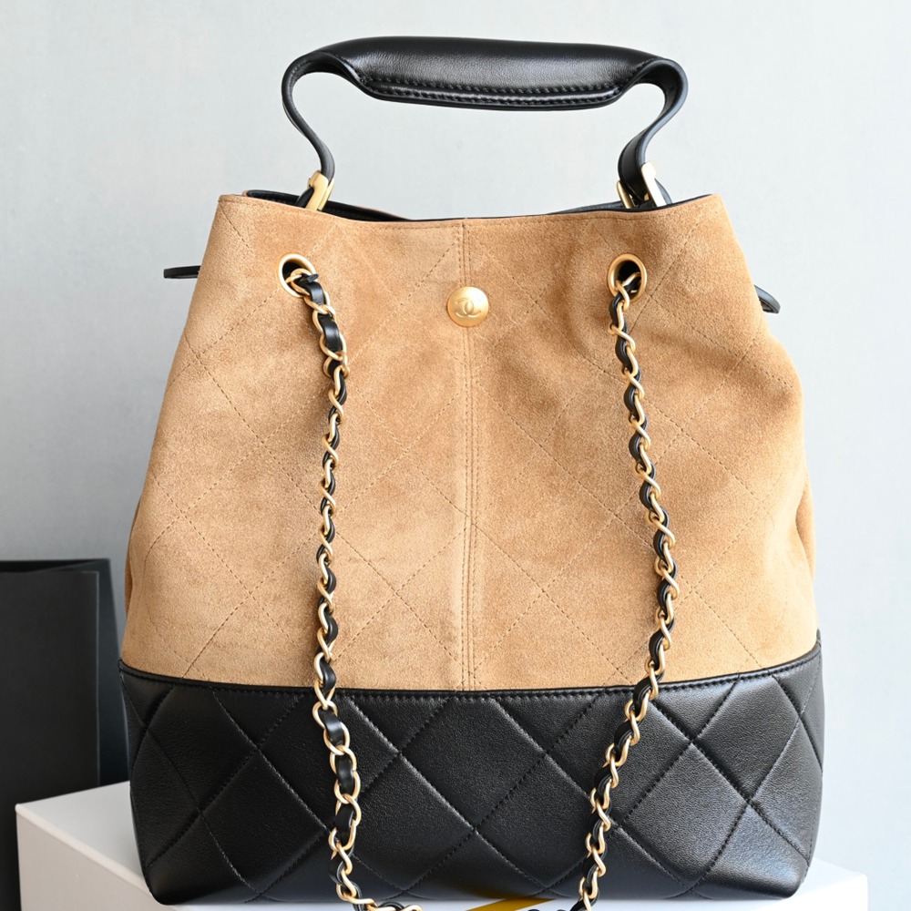 25A 購物袋Hobo 豎版小號 土黃拼黑_2