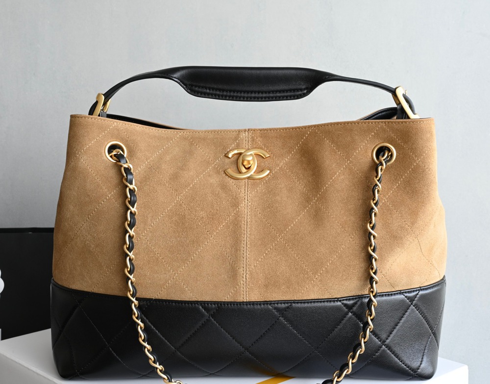 25A 購物袋Hobo小號 土黃拼黑_1