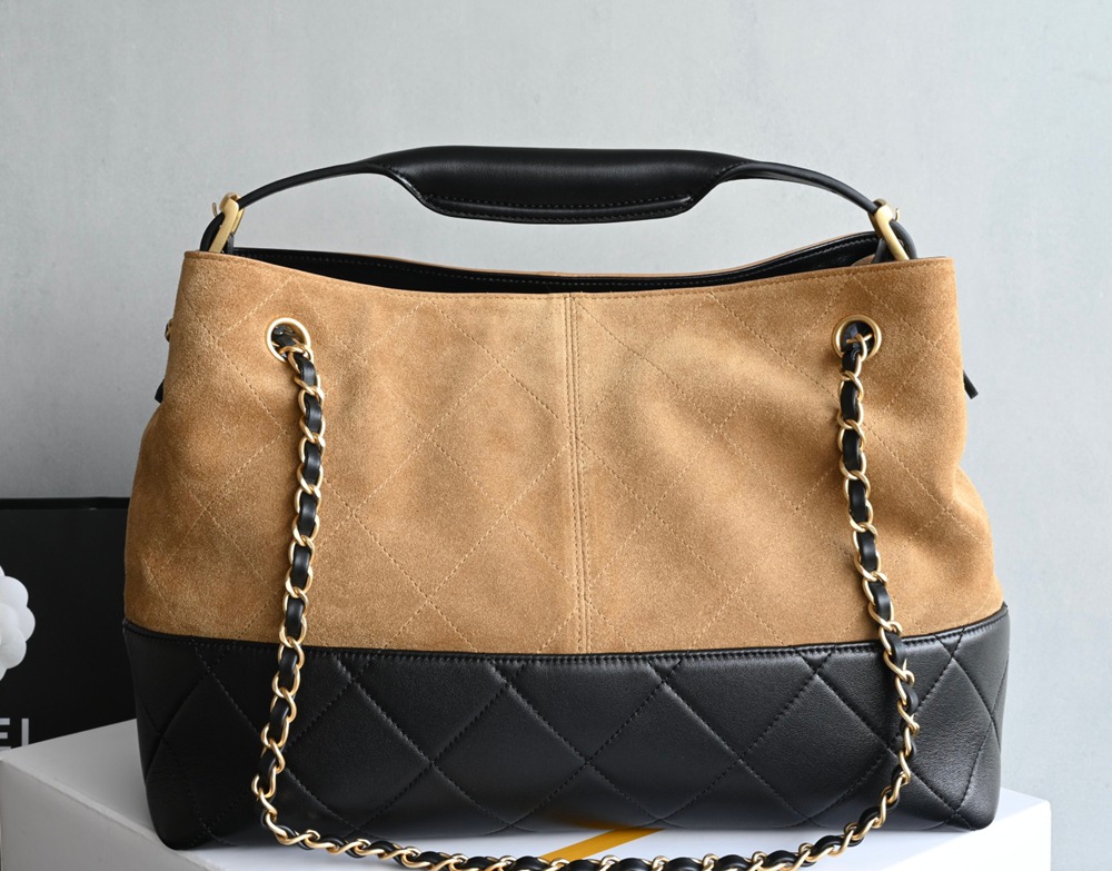 25A 購物袋Hobo小號 土黃拼黑_2