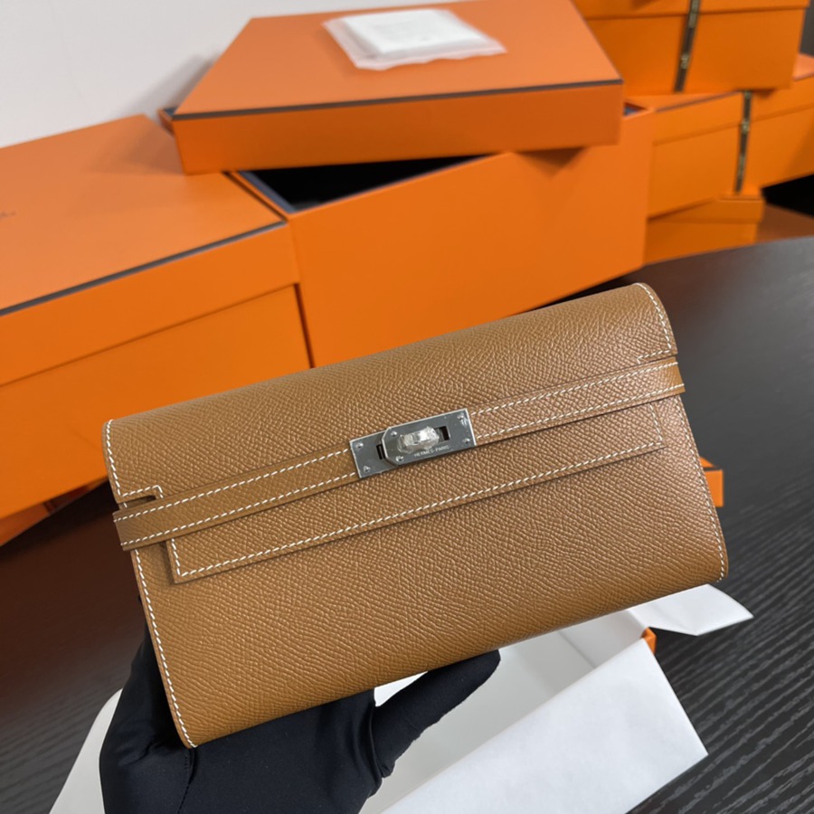 Kelly 長夾 金棕銀扣 Epsom_1