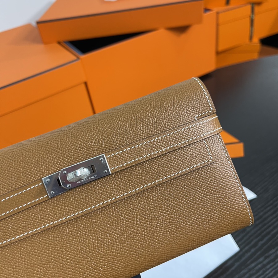 Kelly 長夾 金棕銀扣 Epsom_2