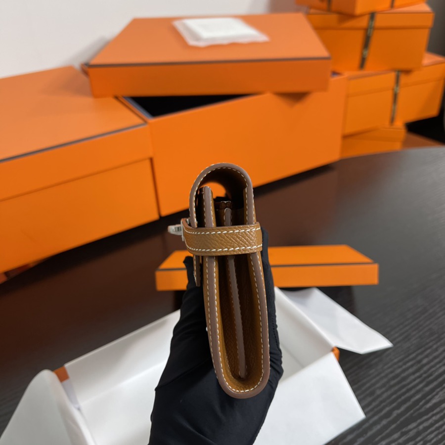 Kelly 長夾 金棕銀扣 Epsom_3