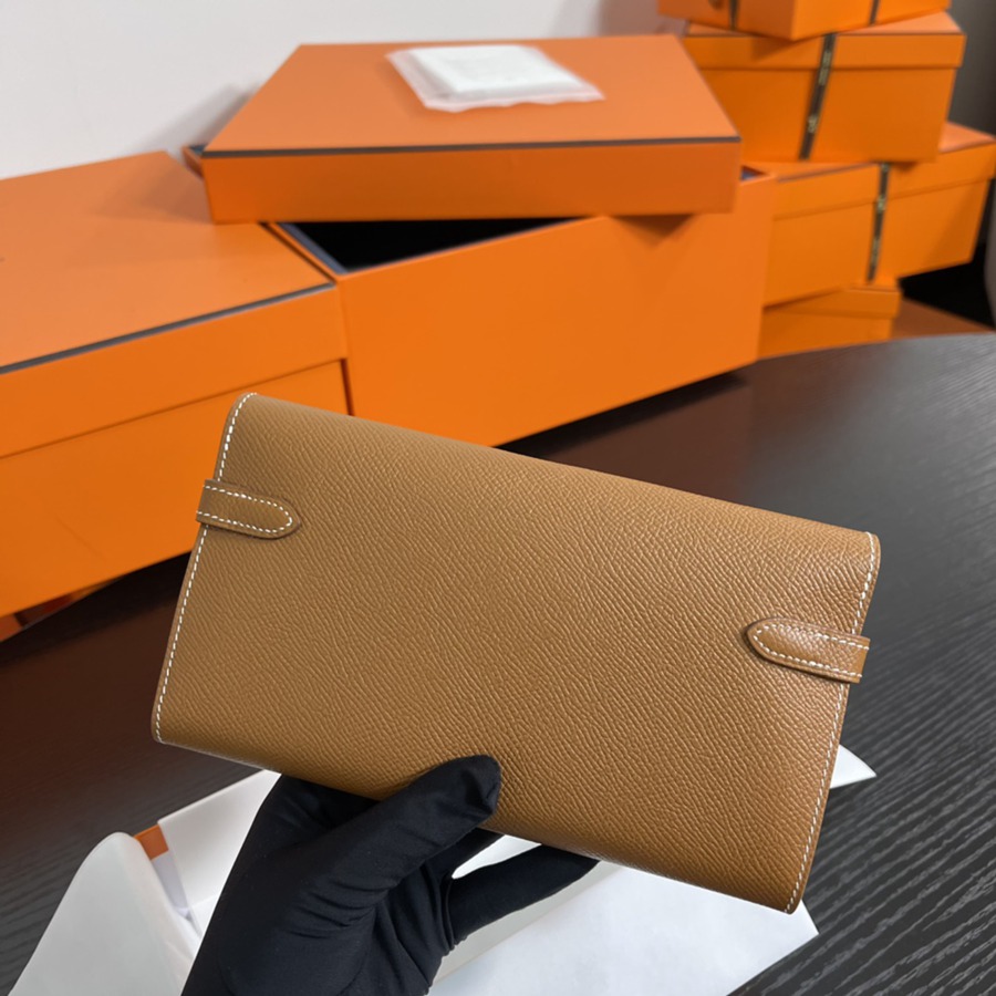 Kelly 長夾 金棕銀扣 Epsom_4