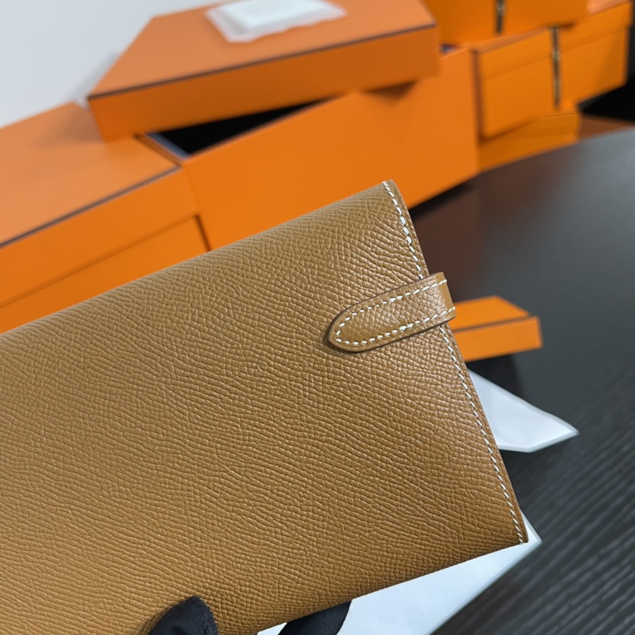 Kelly 長夾 金棕銀扣 Epsom_5