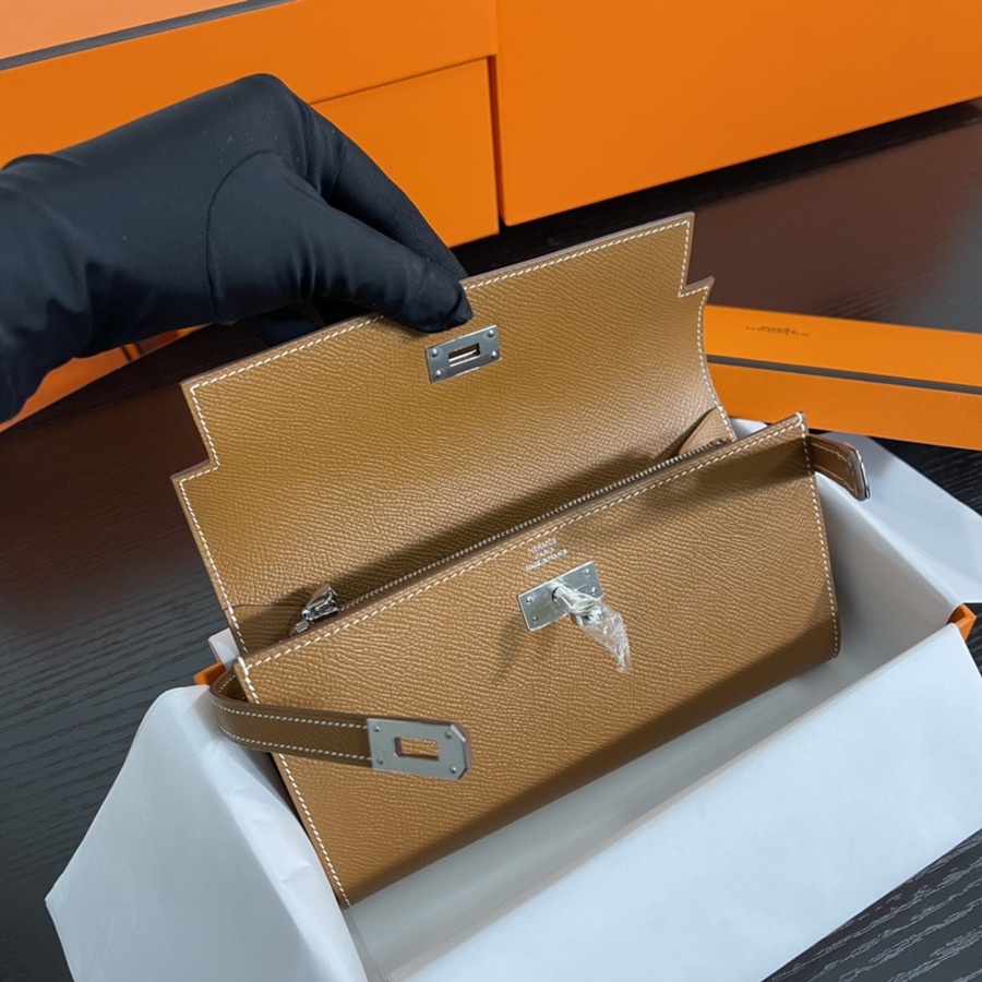 Kelly 長夾 金棕銀扣 Epsom_6