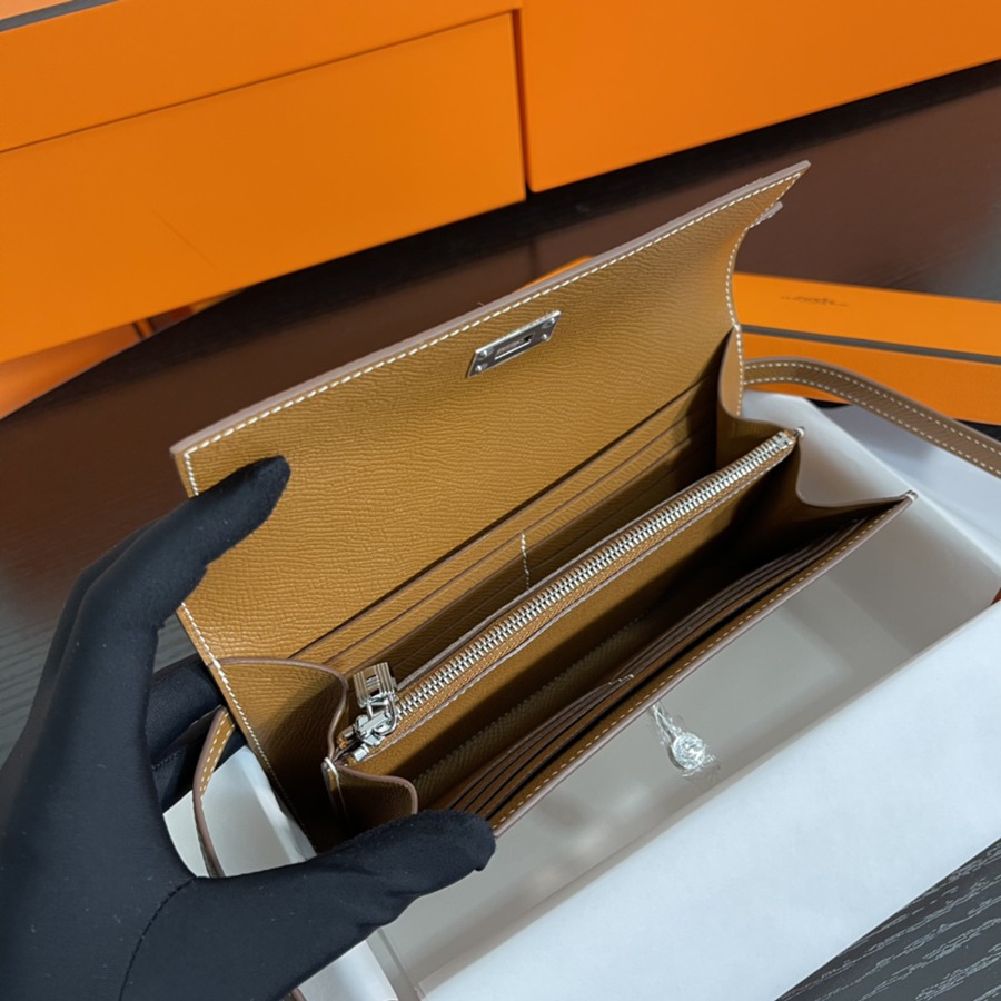 Kelly 長夾 金棕銀扣 Epsom_7