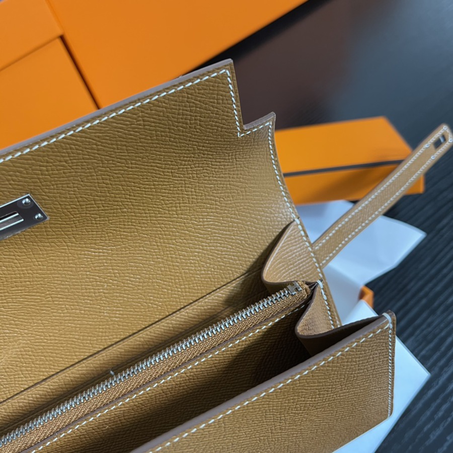 Kelly 長夾 金棕銀扣 Epsom_8