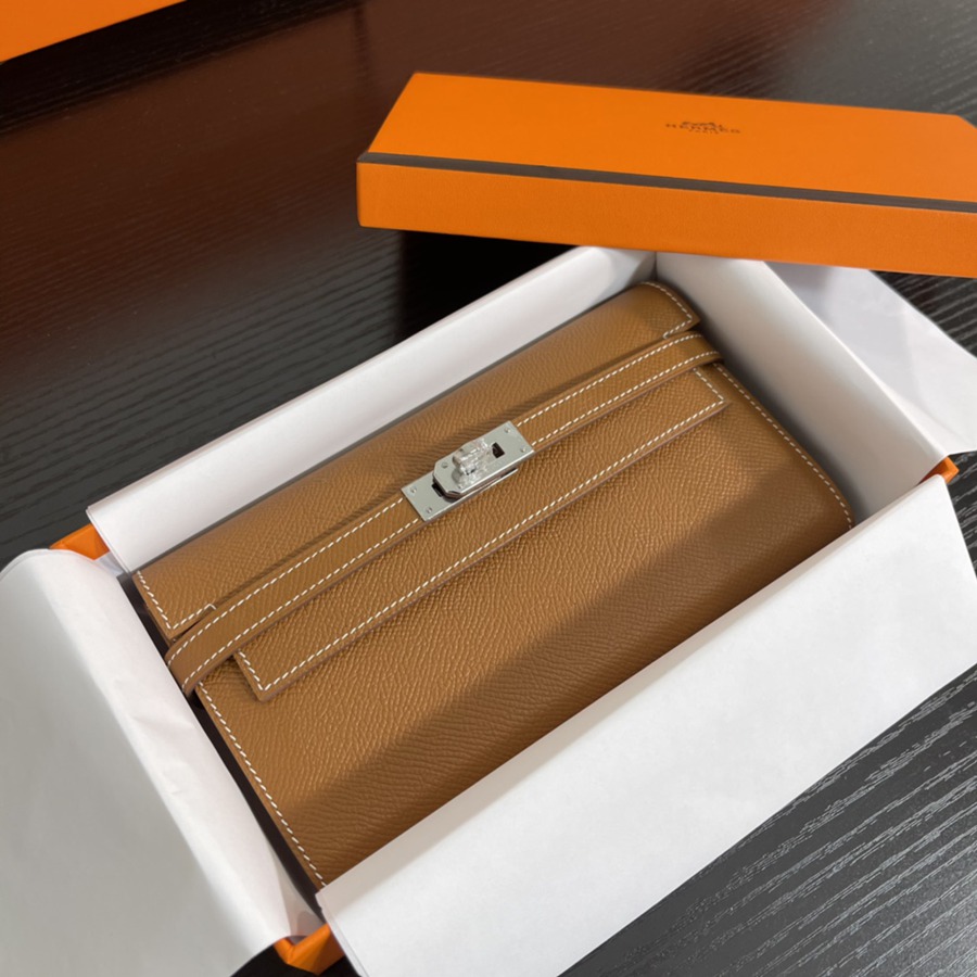 Kelly 長夾 金棕銀扣 Epsom_9