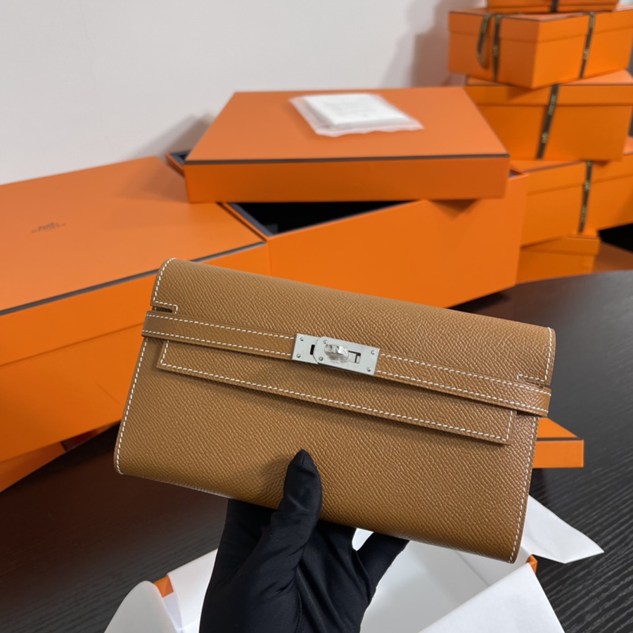 Kelly 長夾 金棕銀扣 Epsom_10