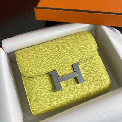 Constance短夾 檸檬黃 銀扣Epsom皮