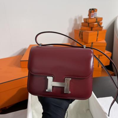 Constance 19 愛馬仕紅 銀扣Epsom皮