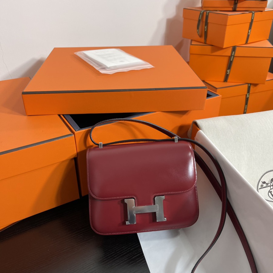 Constance 19 愛馬仕紅 銀扣Epsom皮_10