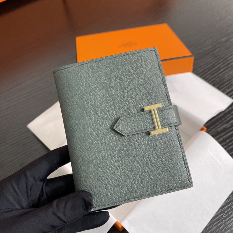 Bearn 短夾 杏仁綠 金扣 Epsom皮_4