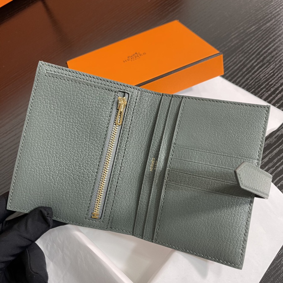 Bearn 短夾 杏仁綠 金扣 Epsom皮_5