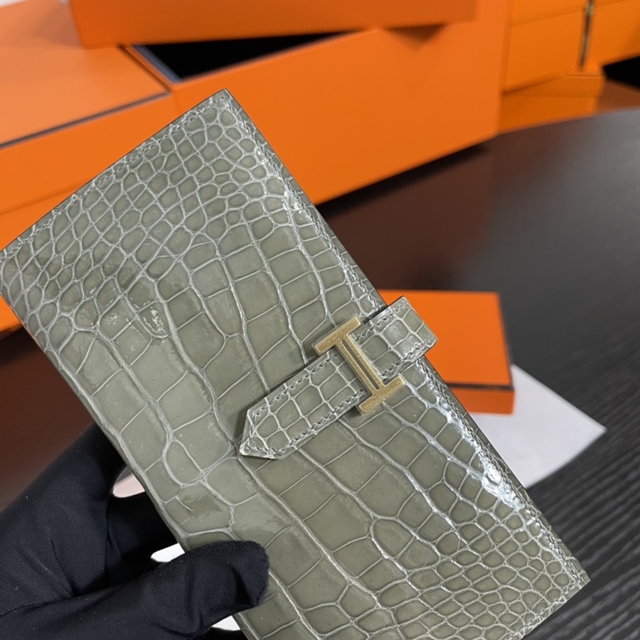 Bearn 長夾 美洲鱷魚皮 斑鳩灰_3