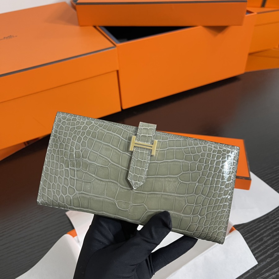 Bearn 長夾 美洲鱷魚皮 斑鳩灰_4