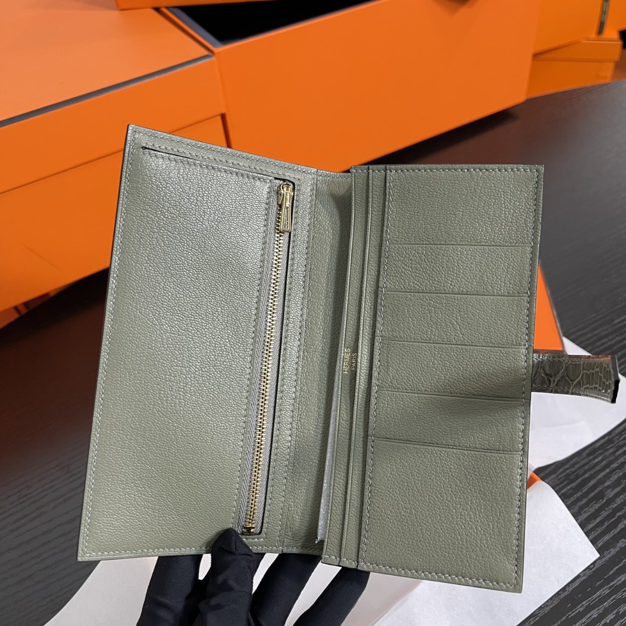 Bearn 長夾 美洲鱷魚皮 斑鳩灰_6