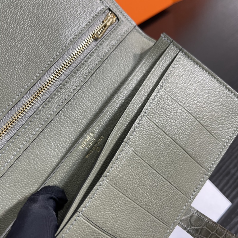 Bearn 長夾 美洲鱷魚皮 斑鳩灰_8