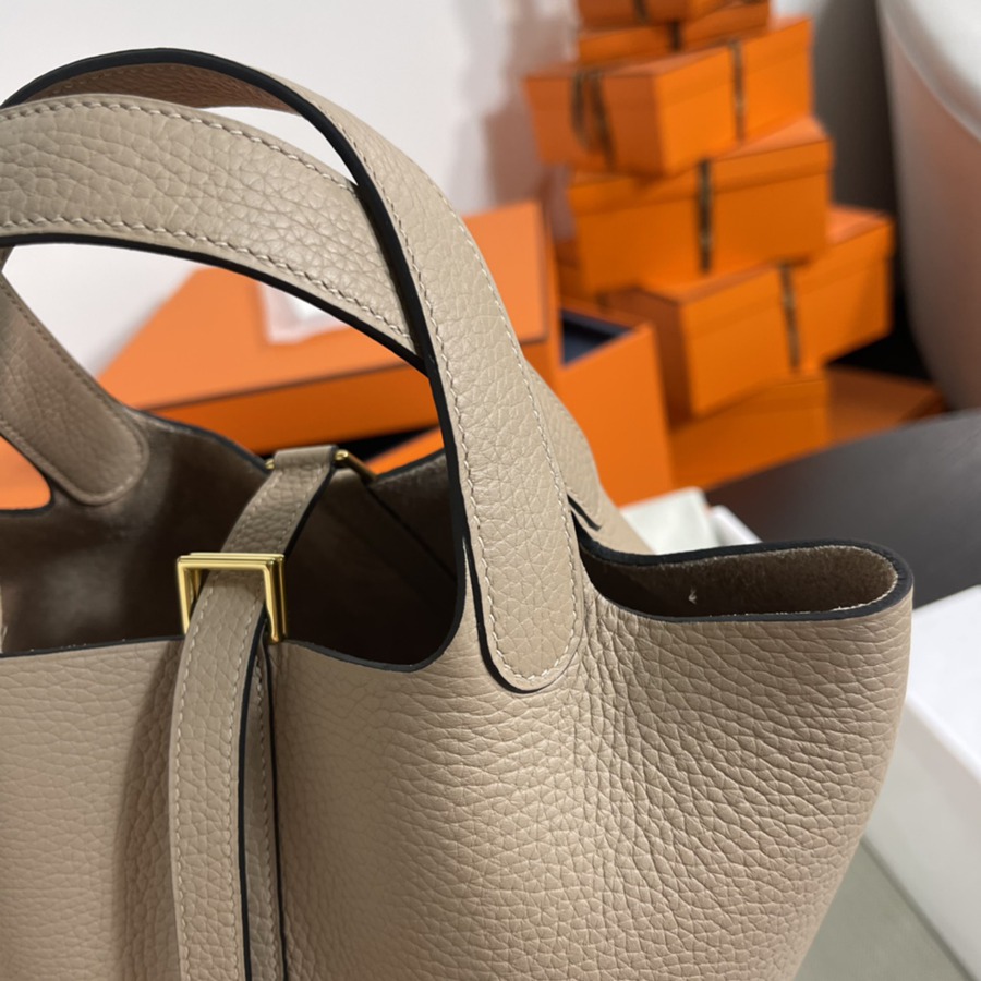 菜籃子Picotin 18 風衣灰金扣 TC皮_3