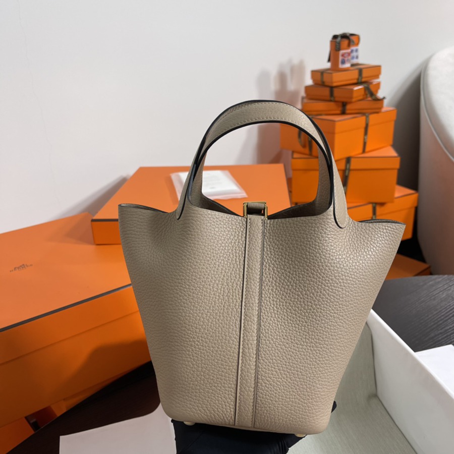 菜籃子Picotin 18 風衣灰金扣 TC皮_4