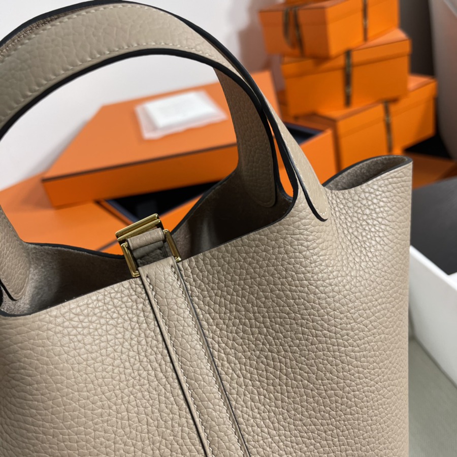 菜籃子Picotin 18 風衣灰金扣 TC皮_5