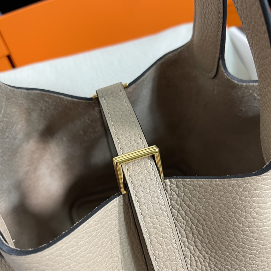 菜籃子Picotin 18 風衣灰金扣 TC皮_6