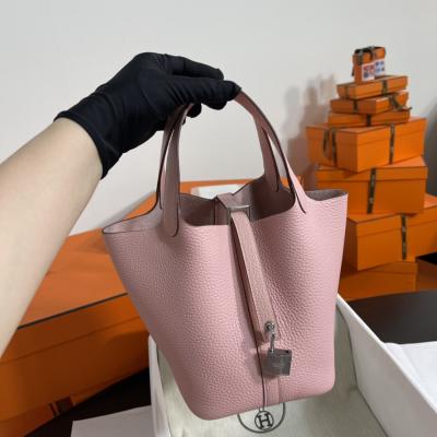 菜籃子Picotin 18 櫻花粉銀扣 TC皮