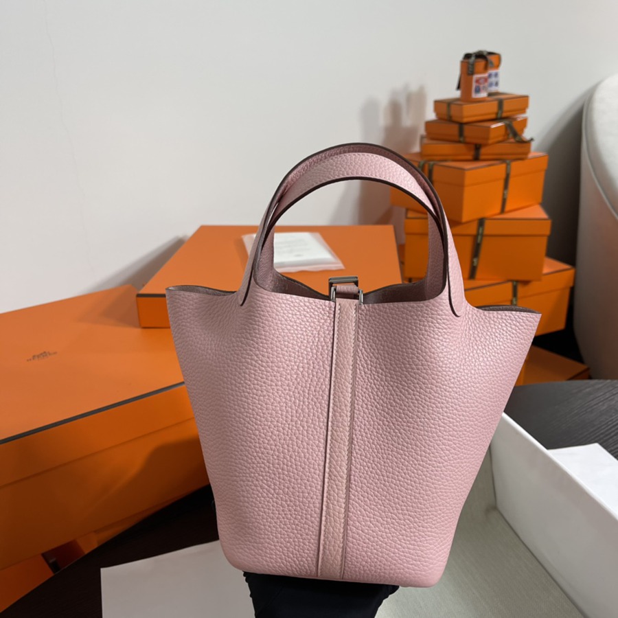 菜籃子Picotin 18 櫻花粉銀扣 TC皮_5