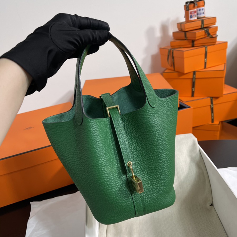 菜籃子Picotin 18 絲絨綠金扣 TC皮_1