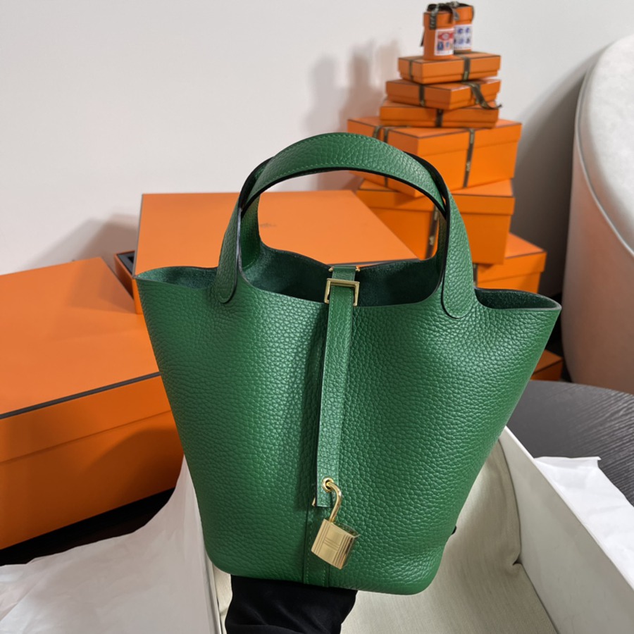 菜籃子Picotin 18 絲絨綠金扣 TC皮_2