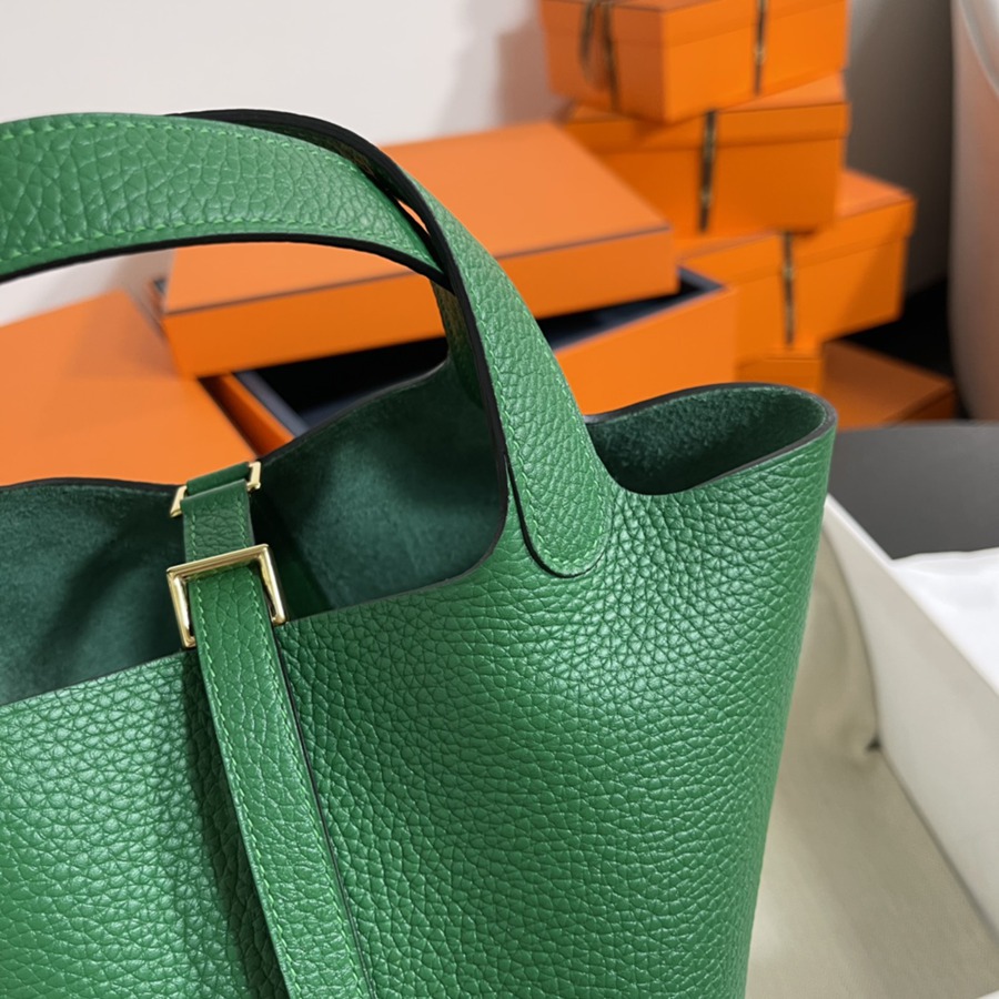 菜籃子Picotin 18 絲絨綠金扣 TC皮_3