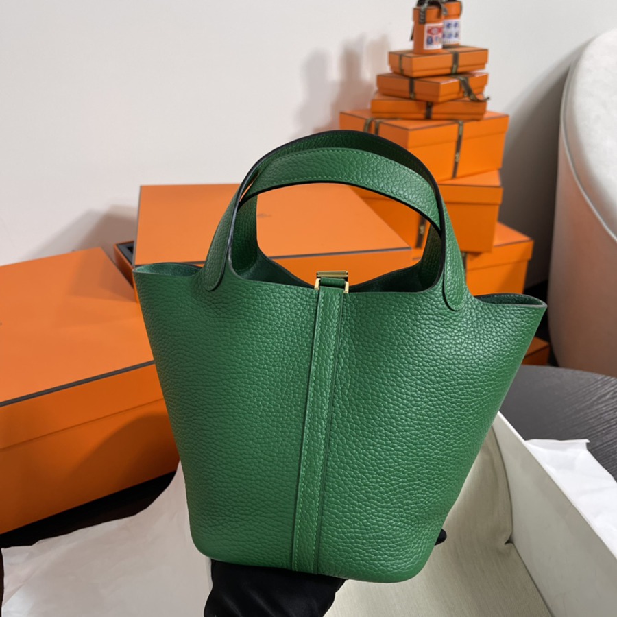 菜籃子Picotin 18 絲絨綠金扣 TC皮_4