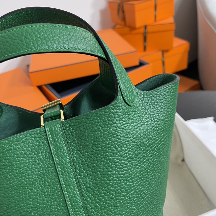 菜籃子Picotin 18 絲絨綠金扣 TC皮_5