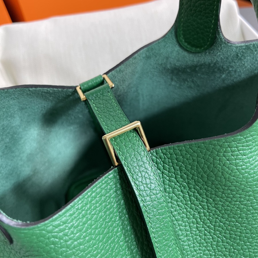 菜籃子Picotin 18 絲絨綠金扣 TC皮_6