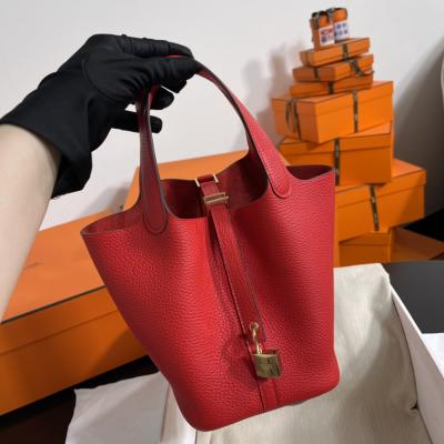 菜籃子Picotin 18 心紅色金扣 TC皮