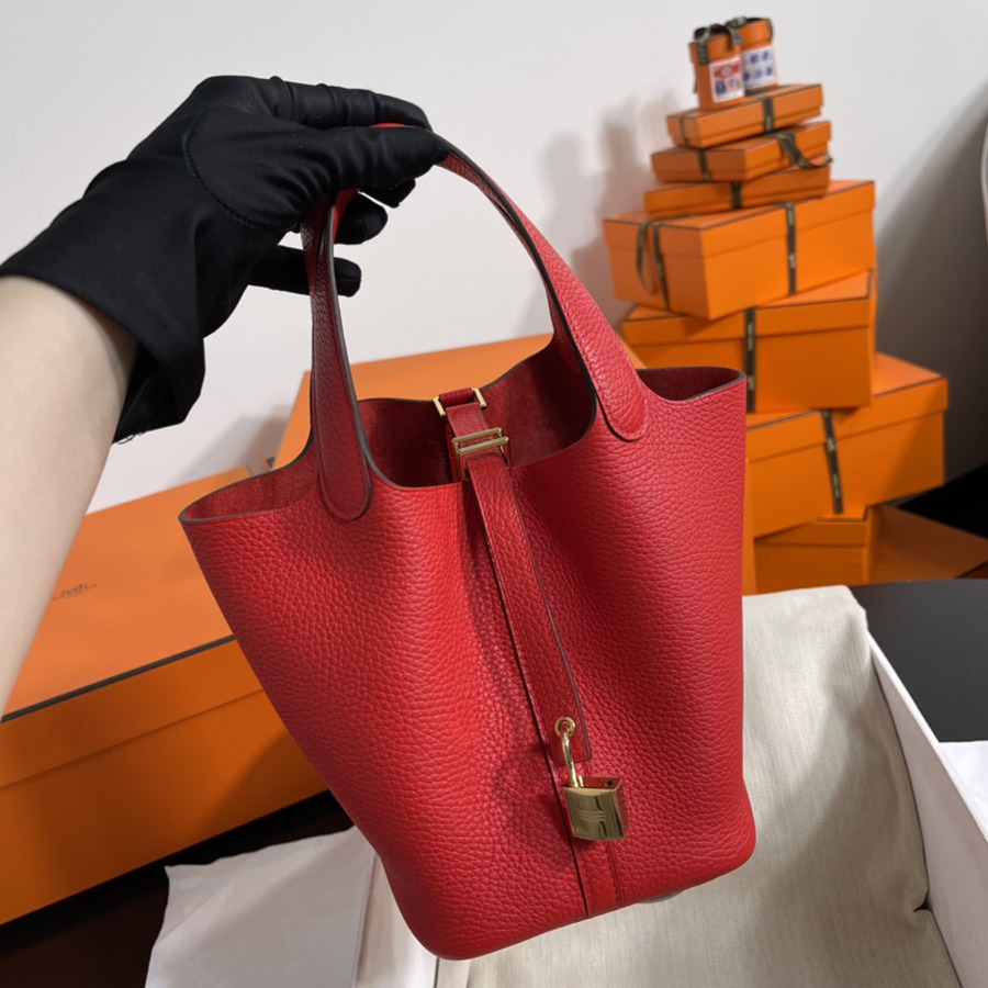 菜籃子Picotin 18 心紅色金扣 TC皮_1