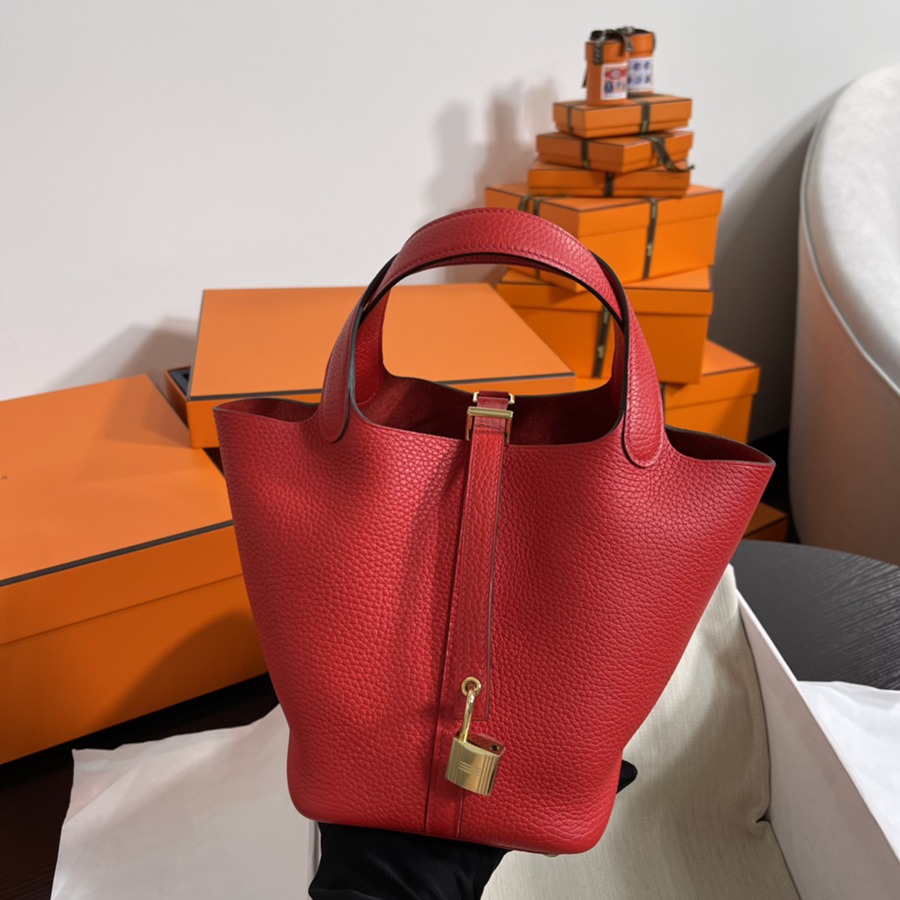 菜籃子Picotin 18 心紅色金扣 TC皮_2