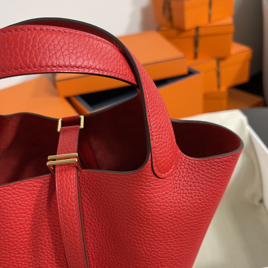 菜籃子Picotin 18 心紅色金扣 TC皮_3