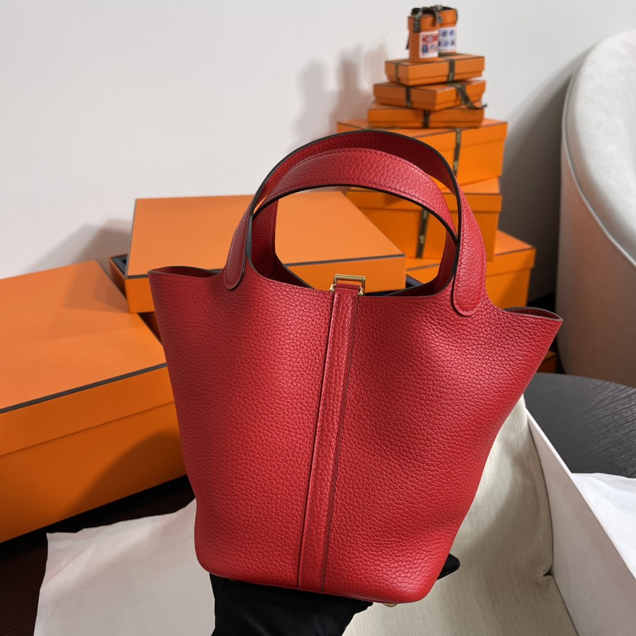 菜籃子Picotin 18 心紅色金扣 TC皮_4