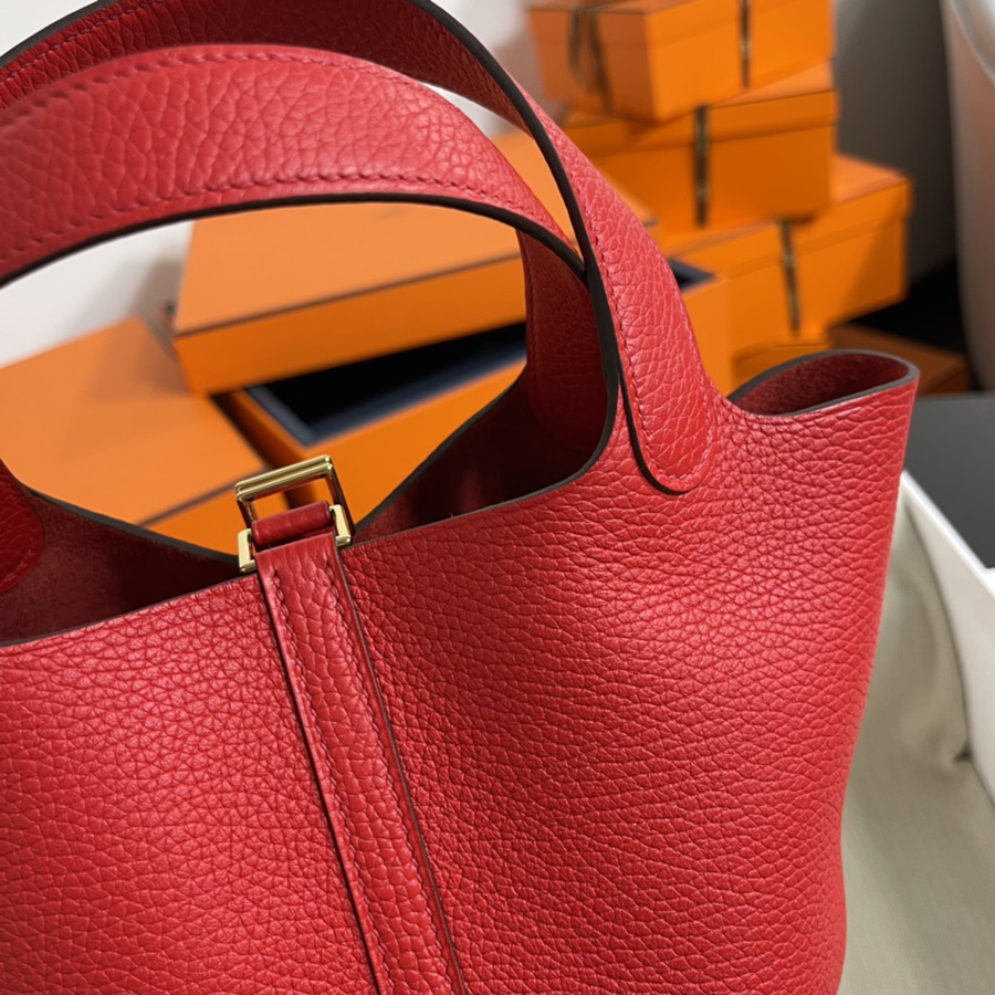 菜籃子Picotin 18 心紅色金扣 TC皮_5