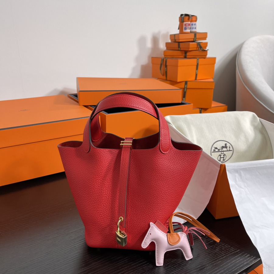 菜籃子Picotin 18 心紅色金扣 TC皮_7