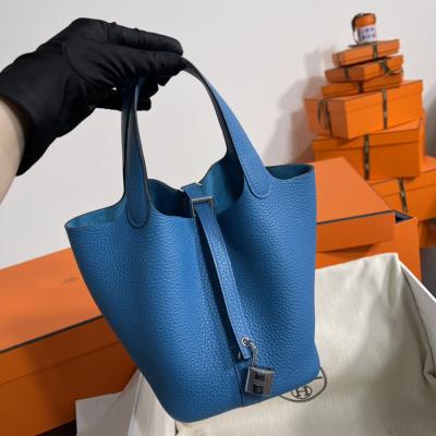 菜籃子Picotin 18 坦桑尼亞藍銀扣 TC皮