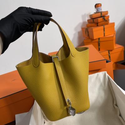 菜籃子Picotin 18 琥珀黃銀扣 TC皮