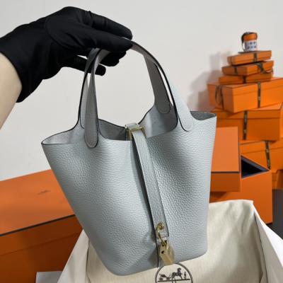 菜籃子Picotin 18 霧疆藍金扣 TC皮