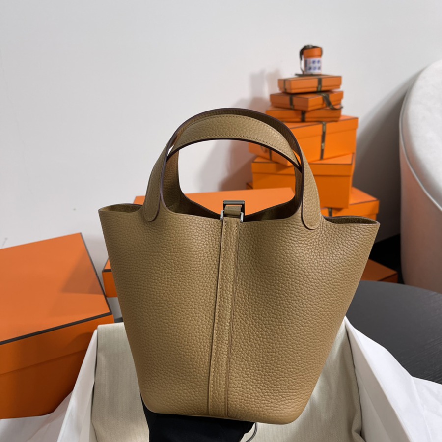 菜籃子Picotin 18 奶茶色銀扣 TC皮_4