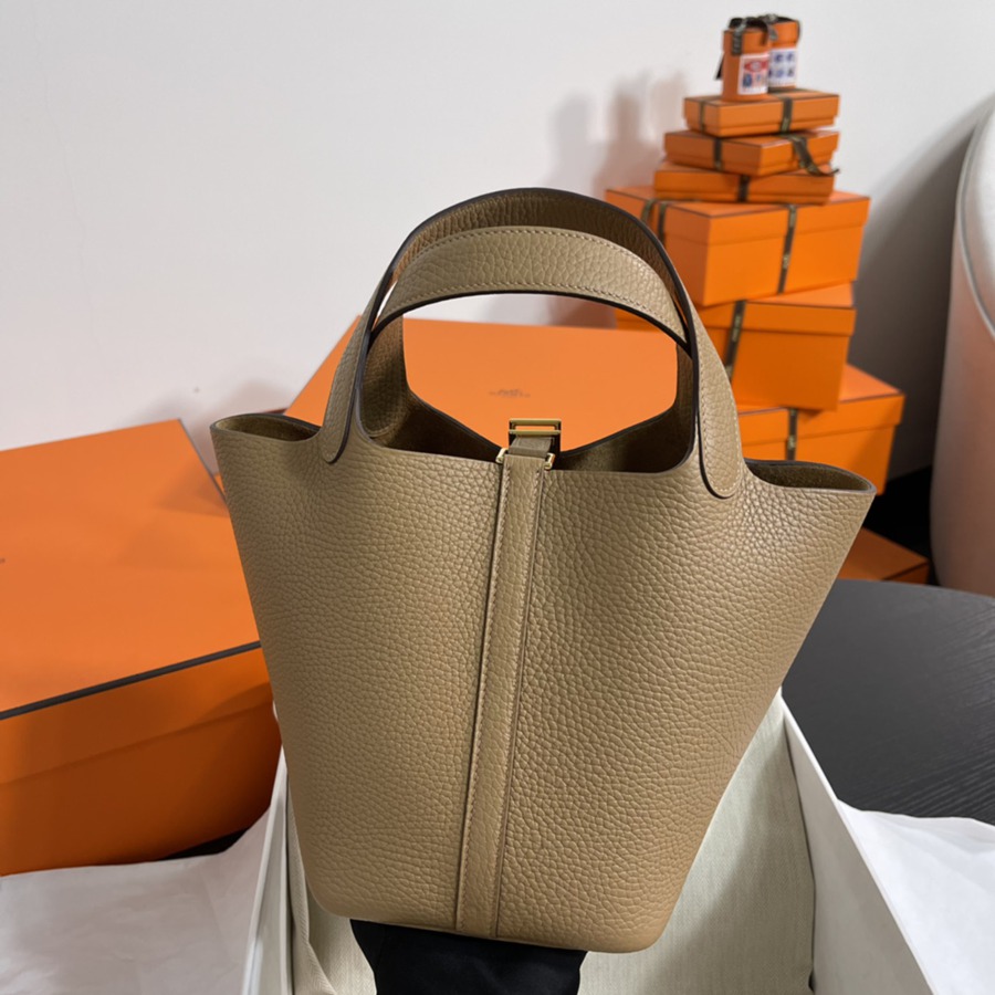 菜籃子Picotin 18 奶茶色金扣 TC皮_4