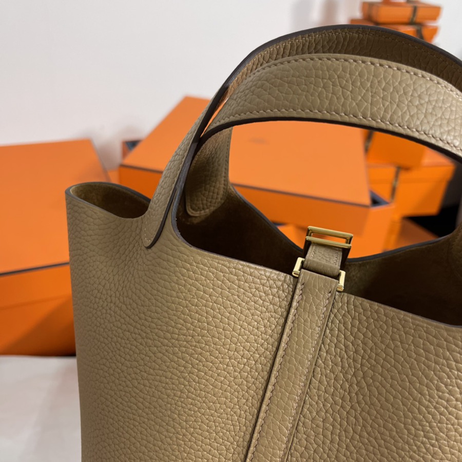 菜籃子Picotin 18 奶茶色金扣 TC皮_5